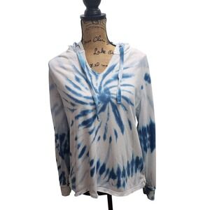Favorite Tie Dye Hoodie Women's Long Sleeve Blue White Swirl Pullover Large